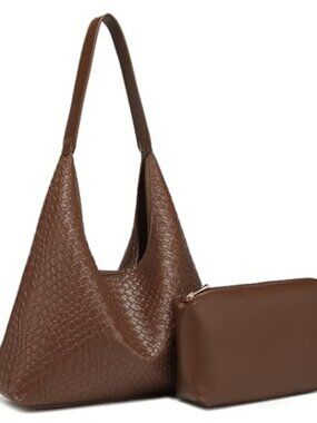 Faux Leather Woven Hobo Shoulder Bag with Top Handle, Large Capacity Handbag
